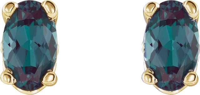 14K Gold Lab-Grown Alexandrite Oval 4-Prong Scroll Setting Stud Earrings - Yellow Gold - view 2