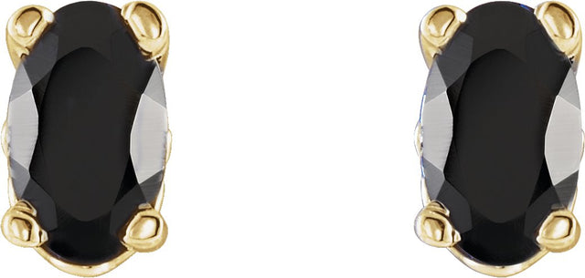 14K Gold Natural Black Onyx Oval 4-Prong Scroll Setting Stud Earrings - Yellow Gold - view 2