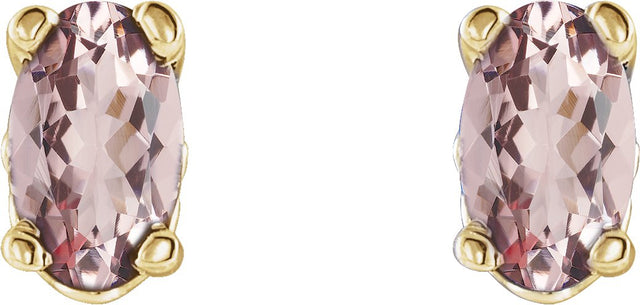 14K Gold Natural Pink Morganite Oval 4-Prong Scroll Setting Stud Earrings - Yellow Gold - view 2