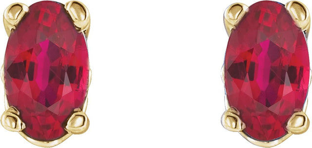 14K Gold Lab-Grown Ruby Oval 4-Prong Scroll Setting Stud Earrings - Yellow Gold - view 2