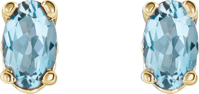 14K Gold Natural Sky Blue Topaz Oval 4-Prong Scroll Setting Stud Earrings - Yellow Gold - view 2