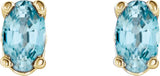 14K Gold Natural Blue Zircon Oval 4-Prong Scroll Setting Stud Earrings - Yellow Gold - view 2