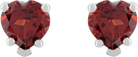 Platinum Natural Mozambique Garnet Heart 5-Prong V-End Stud Earrings - view 2