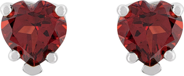 14K Gold Natural Mozambique Garnet Heart 5-Prong V-End Stud Earrings - White Gold - view 2