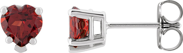 Platinum Natural Mozambique Garnet Heart 5-Prong V-End Stud Earrings