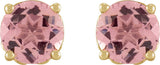 14K Gold Natural Pink Tourmaline Round 4-Prong Stud Earring - Yellow Gold - view 2