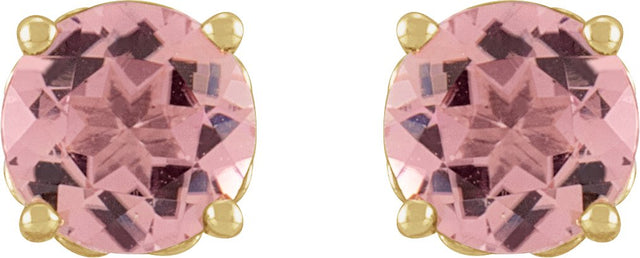 14K Gold Natural Pink Tourmaline Round 4-Prong Stud Earring - Yellow Gold - view 2