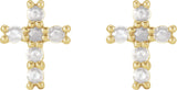 14K Gold Round Natural Diamond Cross Earrings – 2mm Stones - Yellow Gold - view 3