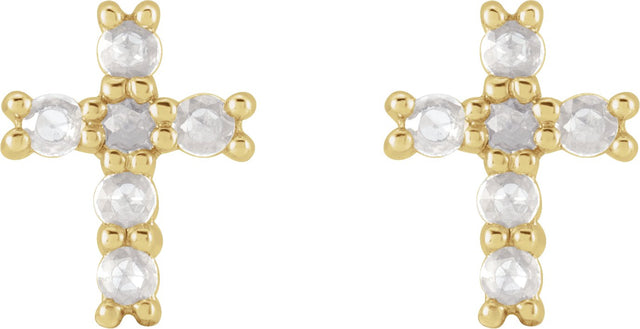 14K Gold Round Natural Diamond Cross Earrings – 2mm Stones - Yellow Gold - view 3
