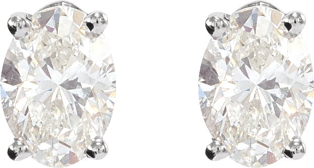 14K Gold Natural Diamond Oval 4-Prong Lightweight Stud Earrings - White Gold - view 4