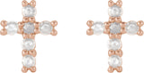14K Gold Round Natural Diamond Cross Earrings – 2mm Stones - Rose Gold - view 4