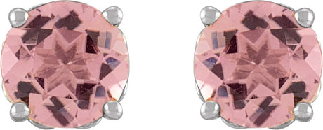Platinum Natural Pink Tourmaline Round 4-Prong Stud Earring - view 2