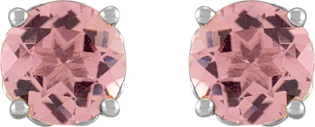 Platinum Natural Pink Tourmaline Round 4-Prong Stud Earring - view 2