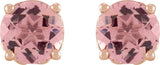 14K Gold Natural Pink Tourmaline Round 4-Prong Stud Earring - Rose Gold - view 2