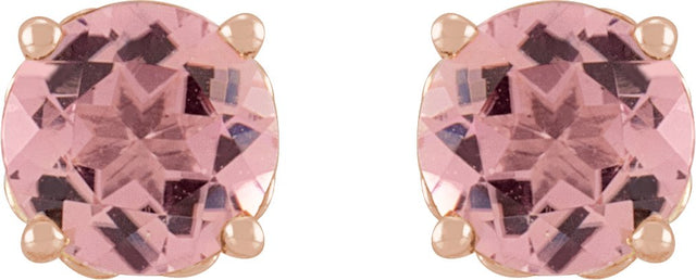 14K Gold Natural Pink Tourmaline Round 4-Prong Stud Earring - Rose Gold - view 2