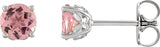 14K Gold Natural Pink Tourmaline Round 4-Prong Stud Earring - White Gold