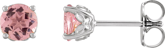 Platinum Natural Pink Tourmaline Round 4-Prong Stud Earring