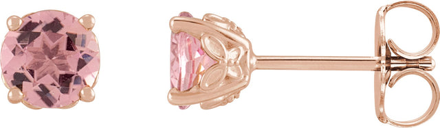 14K Gold Natural Pink Tourmaline Round 4-Prong Stud Earring - Rose Gold