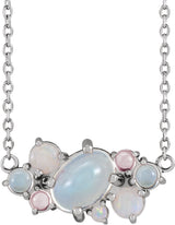 Platinum Oval Natural Rainbow Moonstone Cabochon Scattered Necklace