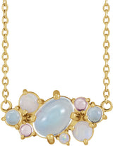 14K Gold Oval Natural Rainbow Moonstone Cabochon Scattered Necklace - Yellow Gold