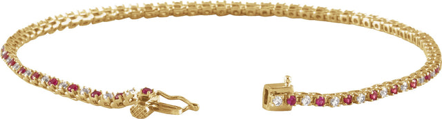 14K Gold Round Natural Ruby & Natural Diamond Line Bracelet - Yellow Gold - view 6