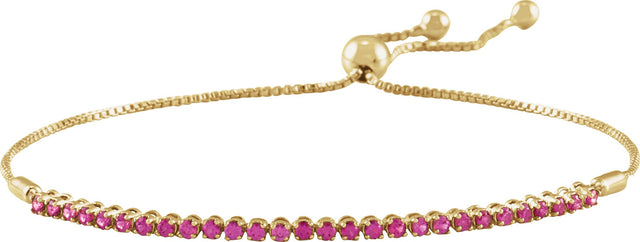14K Gold Round Natural Ruby Adjustable Bolo Bracelet - Yellow Gold