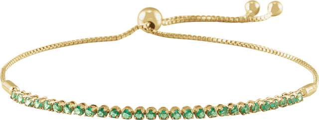 14K Gold Round Natural Emerald Adjustable Bolo Bracelet - Yellow Gold