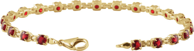 14K Gold Round Natural Mozambique Garnet Line Bracelet - Yellow Gold - view 2