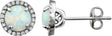14K Gold Lab-Grown White Opal & Natural Diamond Round 4-Prong Halo-Style Birthstone Earrings