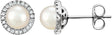 14K Gold Pearl Cultured White Freshwater Pearl & Natural Diamond Round 4-Prong Halo-Style Birthstone Earrings