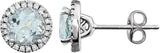 14K Gold Natural Aquamarine & Natural Diamond Round 4-Prong Halo-Style Birthstone Earrings