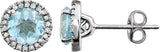 14K Gold Natural Sky Blue Topaz & Natural Diamond Round 4-Prong Halo-Style Birthstone Earrings