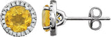 14K Gold Natural Citrine & Natural Diamond Round 4-Prong Halo-Style Birthstone Earrings