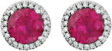 14K Gold Lab-Grown Ruby & Natural Diamond Round 4-Prong Halo-Style Birthstone Earrings - view 2