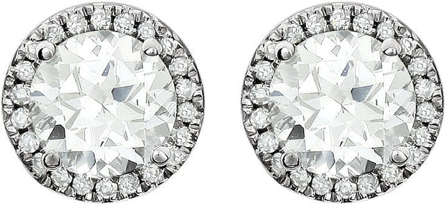 14K Gold Lab-Grown White Sapphire & Natural Diamond Round 4-Prong Halo-Style Birthstone Earrings - view 2