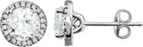 14K Gold Lab-Grown White Sapphire & Natural Diamond Round 4-Prong Halo-Style Birthstone Earrings