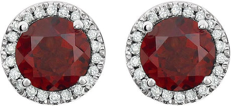 14K Gold Natural Mozambique Garnet & Natural Diamond Round 4-Prong Halo-Style Birthstone Earrings - view 2