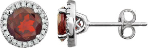 14K Gold Natural Mozambique Garnet & Natural Diamond Round 4-Prong Halo-Style Birthstone Earrings