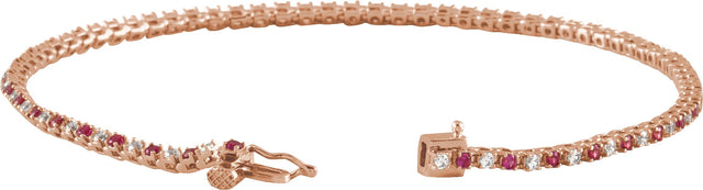14K Gold Round Natural Ruby & Natural Diamond Line Bracelet - Rose Gold - view 6