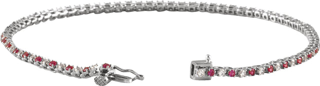 14K Gold Round Natural Ruby & Natural Diamond Line Bracelet - White Gold - view 6