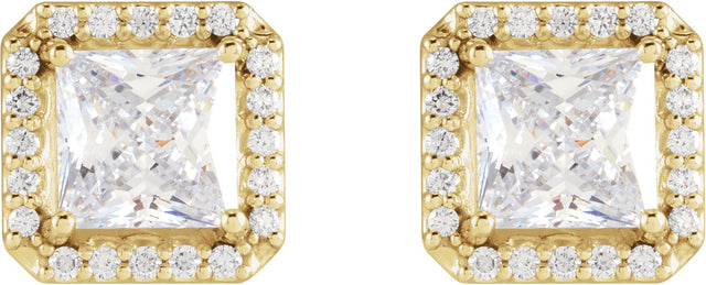 14K Gold Lab-Grown Moissanite Natural Diamond Square 4-Prong Halo-Style Earring - Yellow Gold - view 4
