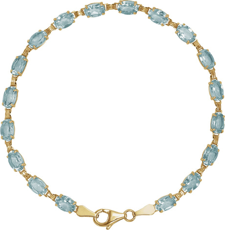 14K Gold Oval Natural Sky Blue Topaz Line Bracelet – 6x4mm