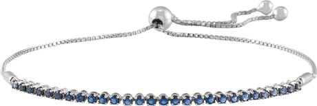 14K Gold Round Natural Blue Sapphire Adjustable Bolo Bracelet - White Gold