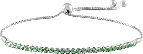 14K Gold Round Natural Emerald Adjustable Bolo Bracelet - White Gold