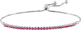 14K Gold Round Natural Ruby Adjustable Bolo Bracelet - White Gold