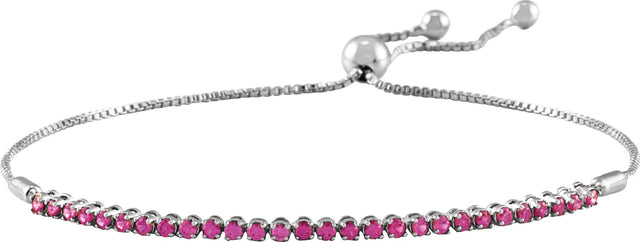 14K Gold Round Natural Ruby Adjustable Bolo Bracelet - White Gold