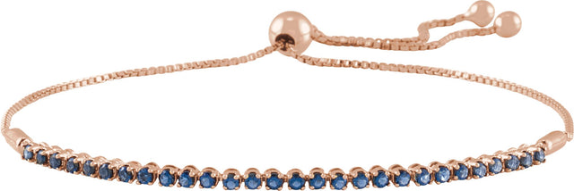 14K Gold Round Natural Blue Sapphire Adjustable Bolo Bracelet - Rose Gold