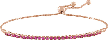 14K Gold Round Natural Ruby Adjustable Bolo Bracelet - Rose Gold
