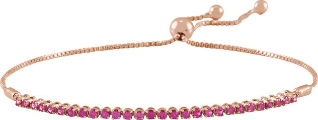 14K Gold Round Natural Ruby Adjustable Bolo Bracelet - Rose Gold