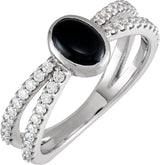 Platinum Oval Natural Black Onyx & Natural Diamond Accented Cabochon Ring – 8x6mm